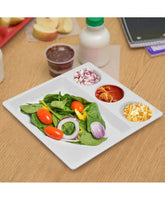 12 Pc Pack Melamine 4-Compartment Serving Tray, Horeca Buffet-Style White Plate - Durable, Food-Safe